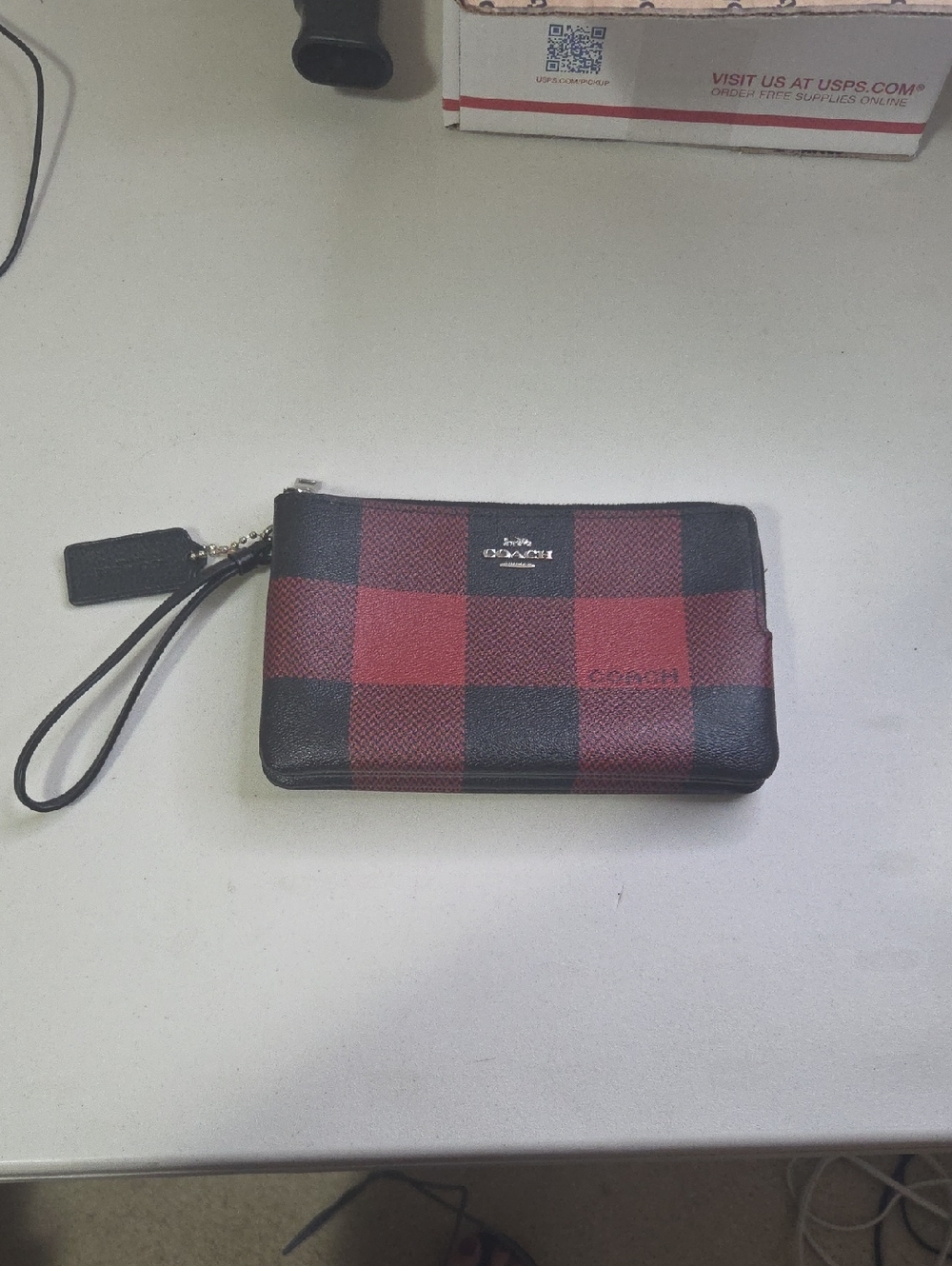 Coach Buffalo Plaid Double Zip Wristlet